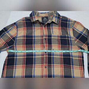 Alpine Navy and Beige Plaid Button Down Mens Flannel Shirt